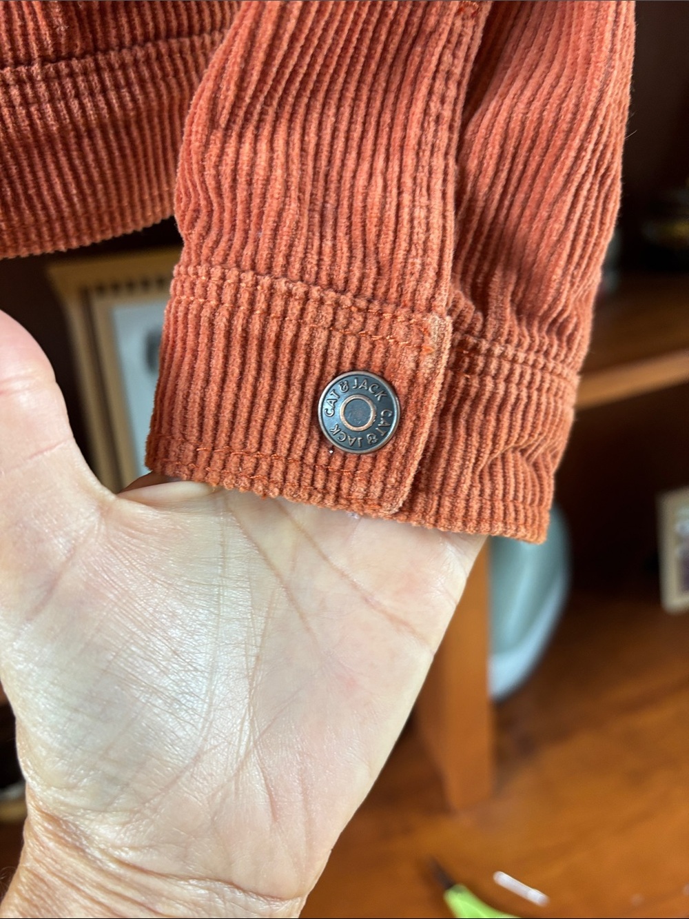 Cat & Jack Corduroy Sherpa Jacket Size Large 10/12 Rust Snaps - Picture 4 of 8